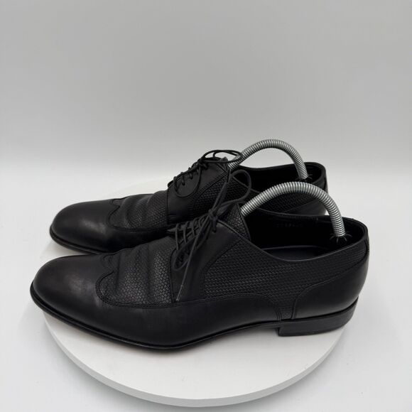 Hugo Boss Other - Hugo Boss Men’s 8 Black Leather Derby Wingtip‎ Dress Shoes Woven Panels Lace-Up
